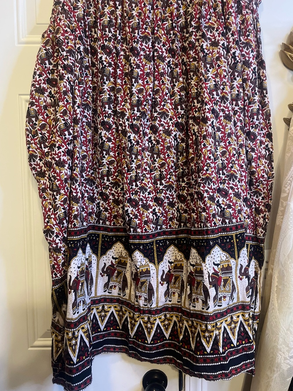 Plus Size Boho Floral Elephant Print Maxi Skirt in Burgundy and Black